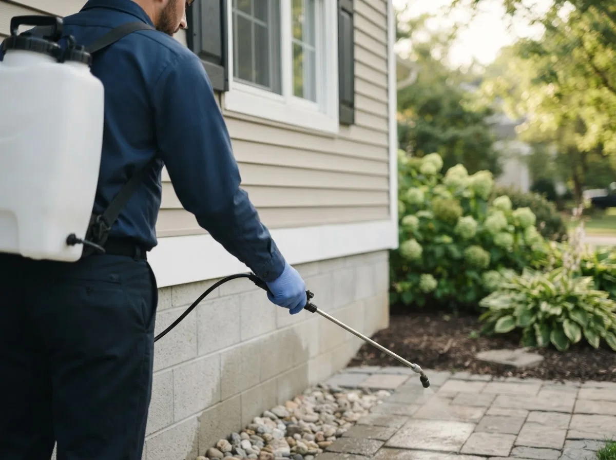 Pest control technician inspecting a home in Davey, NE